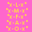 Pixelated yellow text and symbols on four colored backgrounds with subtle animation changes.