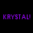 Four instances of the text 'KRYSTAL!' in different colors arranged on a black background.