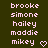 Pixelated text list of names in pink on dark green background with heart symbol at bottom right.