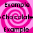 A static image with a pink and white spiral background, overlaid with repeated black text reading "Example" and "Chocolate" in a pattern
