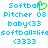 Pixelated blue text and symbols on white background with green heart symbol replacing 'o' in Softball.