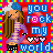 Pixel art buddy icon featuring a cartoon girl with long brown hair and blue headband on left side, next to text "you rock my world" with heart symbols, bordered by rainbow stripes; right side shows green pixelated text "Original Icons .com" on dark background.