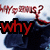 A four- shows a character with dark hair and blue clothing against a light background, each displaying different red text: 'why', 'so', 'serious'