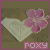 A heart-shaped object with a pink flower on top, displaying the text 'ROXY' in pixelated letters below.