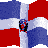 Static pixel art of the Dominican Republic flag with blue, white, and red quadrants and a central coat of arms featuring red, black, and blue elements.