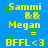 Blue background with green star shapes and yellow text reading "Sammi && Megan = BFFL <3" in two identical vertical sections.