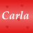 Pixelated red background with white text 'Carla' and four small heart symbols at corners, static single-frame image.