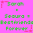 Pixelated green text on bright pink background with red star accents, repeating 'Sarah' and 'Seura = Bestfriends Forever' in two