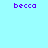 Pixelated text 'becca' in purple appears on a light blue background with pink rectangular blocks in various positions.