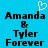 A blue background displays two identical pixelated text blocks reading "Amanda & Tyler Forever" with a white heart symbol above the left block.
