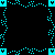 cyan pixelated icons on black background, each containing text variations like "MY LOVE HASN'T ENOUGH" and symbols including X marks