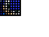 Animated sequence of a blue and white cartoon character with green eyes, tan arms, and black circular accents on its face, performing a head-turning motion against a solid background.