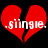 Two red broken heart shapes with white text reading '.s!ingle.' on a black background, each heart split into two pieces.