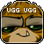pixelated cartoon faces with brown fur, green eyes, and text above each face reading 'UGG UGG' or 'UGG UGG!' in white capital letters