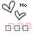 Two side-by-side pixelated heart icons with 'Mo' text above, each showing three square checkboxes below; left icon has black text and squares, right has pink text and squares.