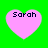 Four pink heart shapes on a bright green background, each containing the text 'Sarah' in dark pixelated font.