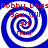 Four identical blue-and-white spiral patterns with red text reading "Bobby Dogs You will sit now" arranged in a , each spiral showing a clockwise rotation from top-left to bottom-right