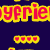 Pixelated text fragments in red, blue, and yellow on dark purple, bright green, and solid gray backgrounds with four small heart icons.