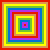 Six square each contain nested rainbow-colored borders with a central solid color square, arranged in two of three