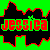 Pixelated graphic with green and red background split vertically, displaying "JESSICA" in bold red letters outlined in green over black silhouette shapes.