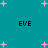 Teal background with scattered pink plus-shaped stars and four instances of the text 'EVE' in dark purple pixelated font.