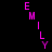 Animated sequence showing pink text 'EMILY' vertically aligned with green horizontal bars shifting positions across frames.