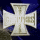 Animated sequence of a metallic cross-shaped icon with 'CHOPPERS' text, rotating through multiple angles against a blue background.