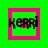 Four distinct pixel arrangements of 'Kerri' text within nested square frames on green and pink backgrounds, with one frame showing a gray background.