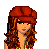 Pixel art contact sheet showing three frames of an animated character with red hair, a red cap, and red pants holding a cherry purse, alongside pink text reading "itz not polite" and "TO STARE" on black background.
