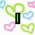 A static image with colorful heart patterns and text elements: 'I' in green, 'LOVE' in blue, and 'HIM' in pink.