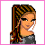 Pixelated character with braided hair and gray top, showing full body and leg details in blue jeans, with repeated text below.