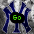 A four- displays a blue and white 'NY' logo with changing text overlays: green 'Go', cyan 'The', red 'Yankees!', and an empty