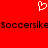 Red background with white pixelated heart symbol above black text reading "Soccersike" in two repeated segments.