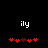Two identical pixelated frames display white 'ily' text above red heart symbols on a black background, with one frame showing slightly different heart positions.