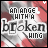 nine identical square images showing a red and white patterned background with text "AN ANGEL WITH A BROKEN WING" in pixelated font, each containing small heart symbols