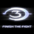A glowing white '3' inside a circular arrow symbol on black background with repeated text below.