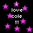 Black background with scattered pink stars and repeated white text reading "i love cole !!!" in pixelated font.