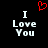 Pixelated text 'I Love You' in white on black background with red heart symbol above, two identical side-by-side versions of the phrase.