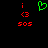 Static pixel art displays red text and symbols on black background with green heart symbol centered above.