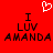 Red background with white pixelated heart above black pixelated text reading "I LUV AMANDA" in three stacked lines, repeated twice side-by-side.