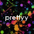 Pixelated image with colorful abstract shapes on black background and white text reading 'prett' in lowercase letters.