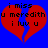 Red broken heart shape on blue background with black pixelated text reading "i miss u meredith i luv u" across two identical frames.
