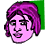 Six pixelated character portraits with pink skin tones and green backgrounds arranged in two , each with distinct hairstyles and facial features
