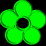 Green flower-shaped icons with varying petal counts and central holes displayed in a against a black background