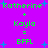 A static digital image with a bright purple background, displaying repeated text and symbols in green and blue.