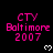 Pixelated pink text 'CTY Baltimore 2007' with white heart symbols on black background, some frames show gray overlay.