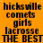 Static orange background with black text repeating 'hicksville comets girls lacrosse THE BEST' in a pattern, with white dots scattered across the surface
