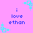 Pixelated icon with pink background displaying blue text "i love ethan" and cyan square patterns in corners.