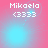 Pixelated text 'Mikaela' and '<3333' on a pink-to-blue gradient background with animated light effects.