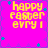 Pixelated yellow text on bright pink background with scattered blue star shapes, displaying 'happy easter evry i' in four identical quadrants.
